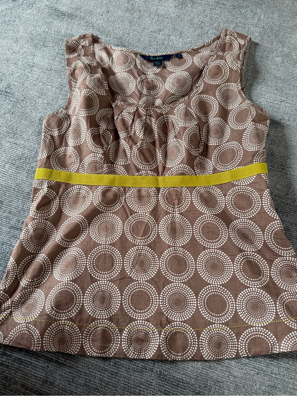 Boden Womens Casual Sleeveless Scoop Neck Blouse Tan Sz 10 Tan Brown White